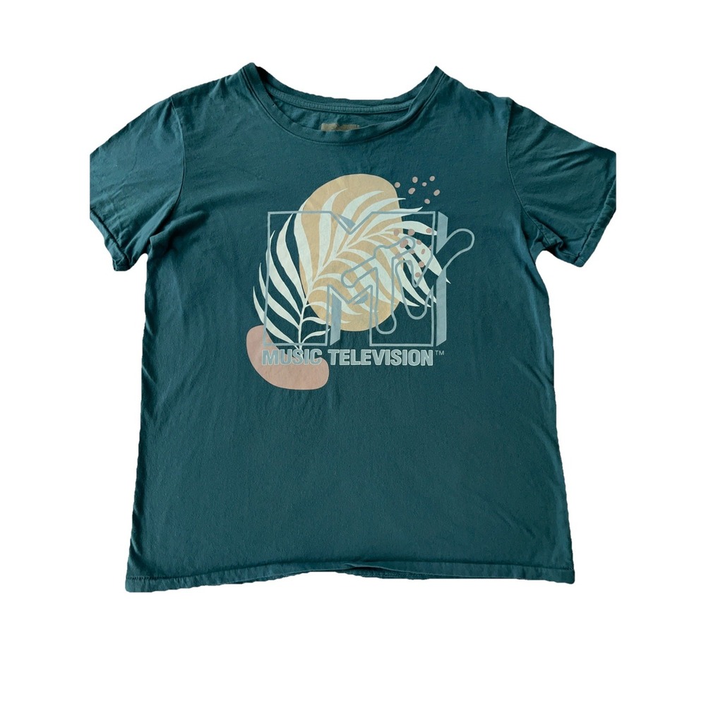 MTV Shirt Women's M Green‎ Music Television Logo Graphic Tee Short Sleeve Top